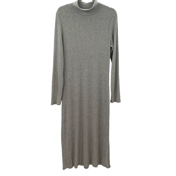 Anthropologie Daily Practice Turtleneck Side Slit Dress Gray Maxi Mock Neck XL - Picture 4 of 10